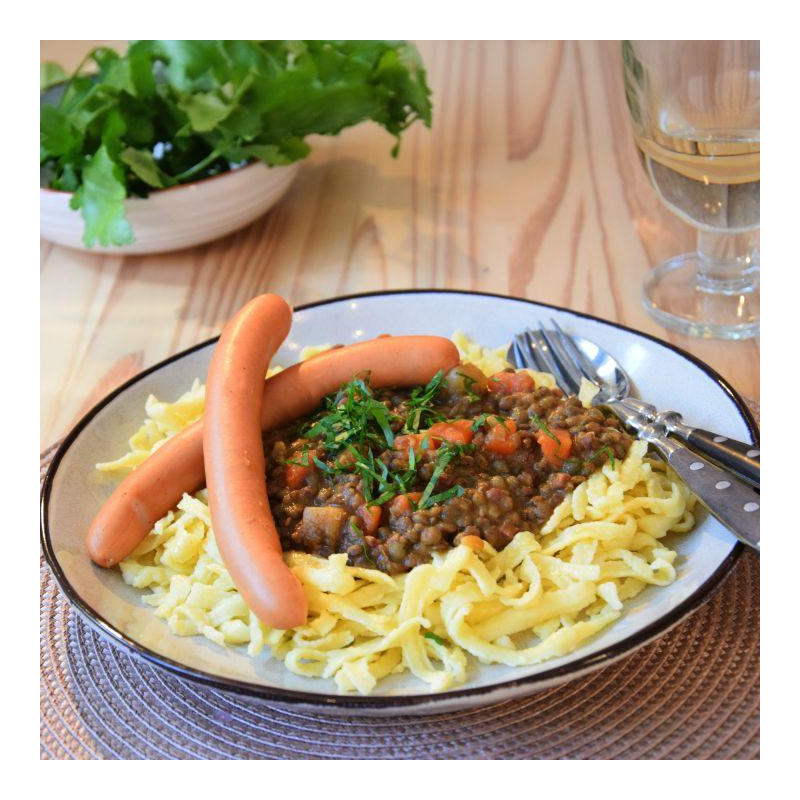 Linsen, Spätzle und Saitenwürste